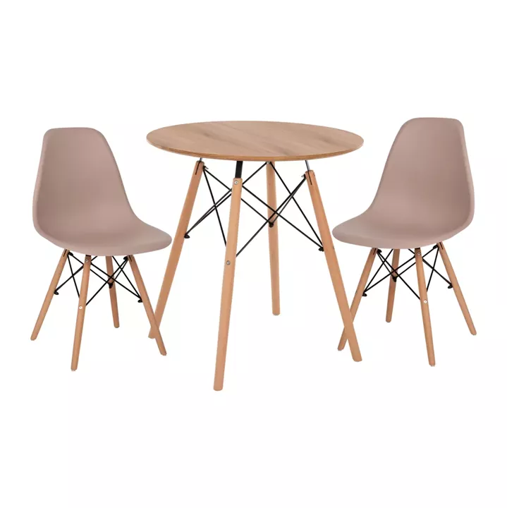 DINING SET 3PCS TWIST HM21374 ROUND TABLE Φ80 & 2 DINING CHAIRS IN CAPPUCCINO COLOR