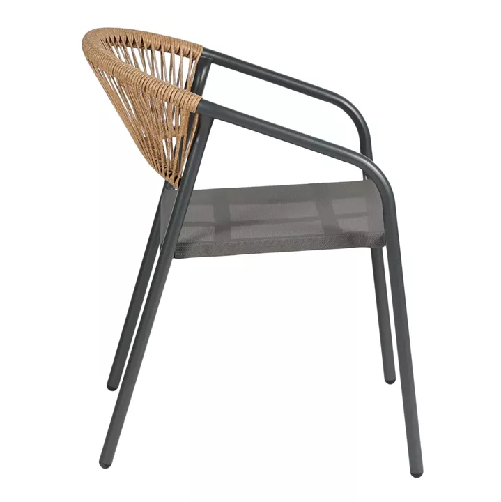 OUTDOOR ARMCHAIR HOMAN HM6430.01 METAL FRAME & TEXTILENE SEAT IN GREY--BEIGE P.E.RATTAN 53.5x62x75H