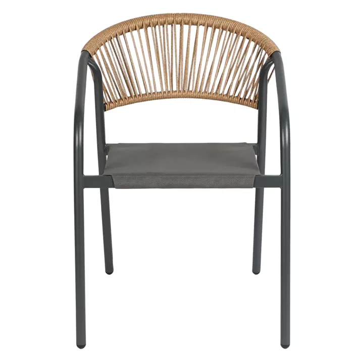 OUTDOOR ARMCHAIR HOMAN HM6430.01 METAL FRAME & TEXTILENE SEAT IN GREY--BEIGE P.E.RATTAN 53.5x62x75H