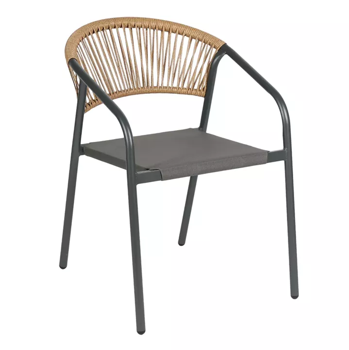 OUTDOOR ARMCHAIR HOMAN HM6430.01 METAL FRAME & TEXTILENE SEAT IN GREY--BEIGE P.E.RATTAN 53.5x62x75H