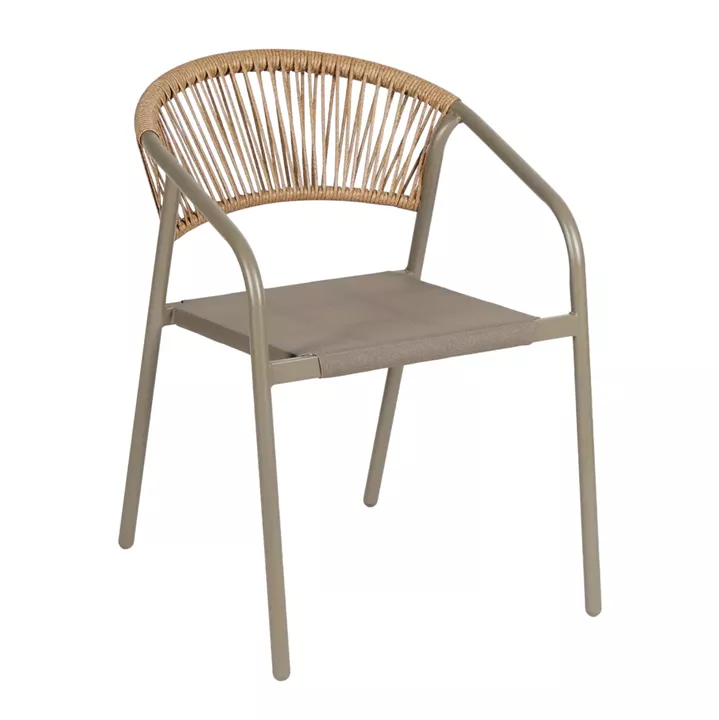 OUTDOOR ARMCHAIR HOMAN HM6430.04 METAL FRAME & TEXTILENE IN CHAMPAGNE--BEIGE P.E.RATTAN 53.5x62x75H