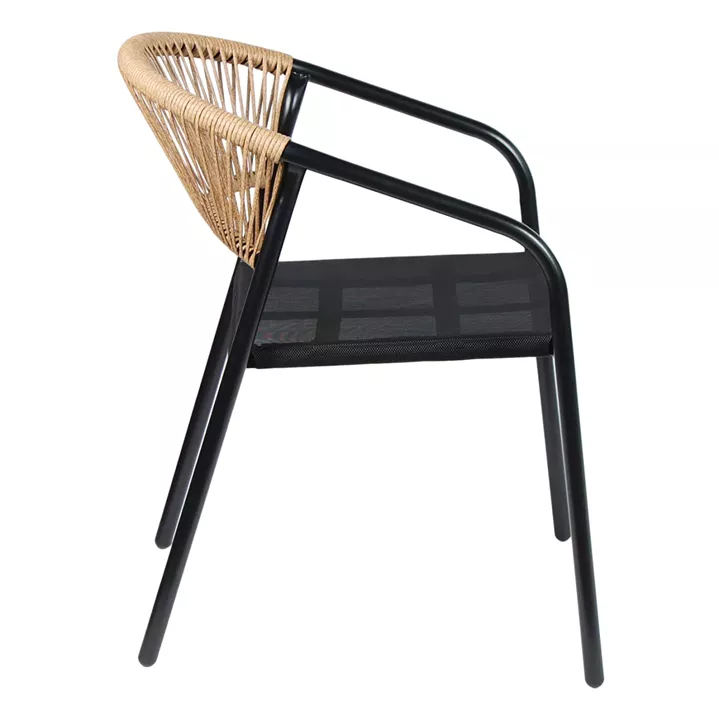 OUTDOOR ARMCHAIR HOMAN HM6430.03 METAL FRAME & TEXTILENE SEAT IN BLACK--BEIGE P.E.RATTAN 53.5x62x75H
