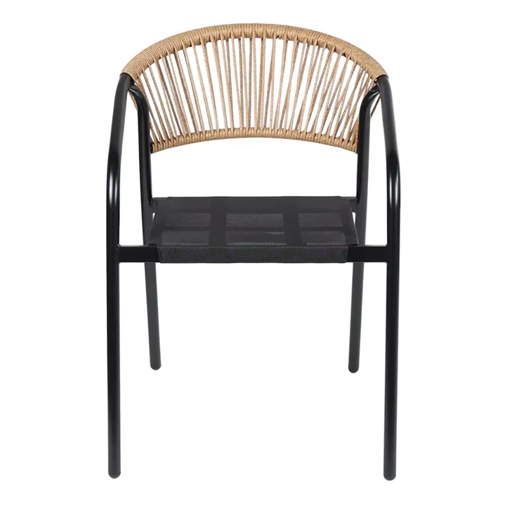OUTDOOR ARMCHAIR HOMAN HM6430.03 METAL FRAME & TEXTILENE SEAT IN BLACK--BEIGE P.E.RATTAN 53.5x62x75H