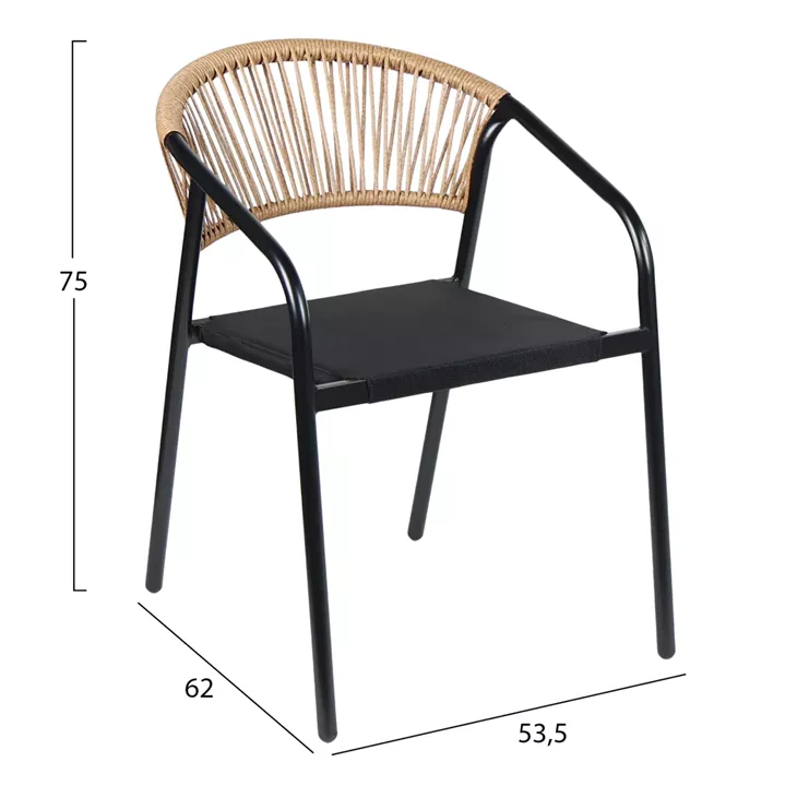 OUTDOOR ARMCHAIR HOMAN HM6430.03 METAL FRAME & TEXTILENE SEAT IN BLACK--BEIGE P.E.RATTAN 53.5x62x75H