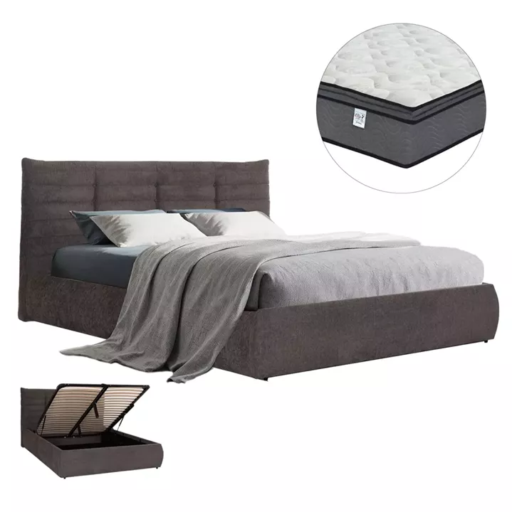 DOUBLE BED WITH MATTRESS SANDRA HM10770 GREY FABRIC--STORAGE SPACE--FOR MATTRESS 160x200cm