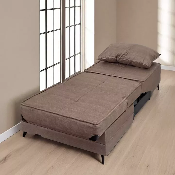 Artekko Thales Καφέ Πολυθρόνα Κρεβάτι με Αποθηκευτικό Χώρο (110x85x90)cm Κρεβάτι (200x85x45)cm