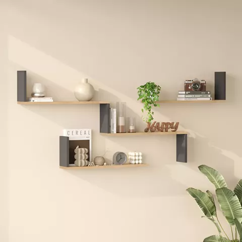 Ραφιέρα τοίχου Flear pakoworld oak με ανθρακί 179x14,5x76,2εκ