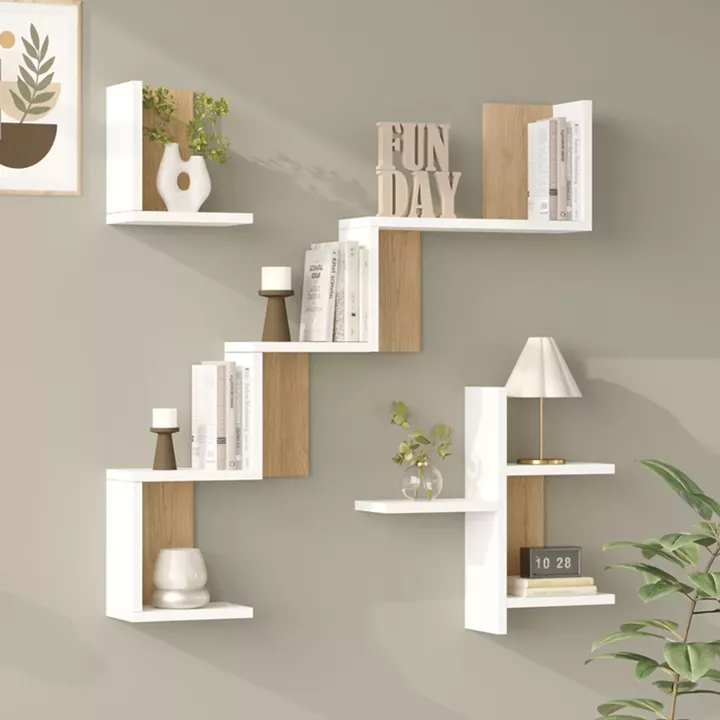 Ραφιέρα τοίχου Verso pakoworld λευκό με oak 99,4x14,5x103εκ