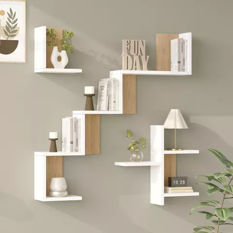 Wall shelf Verso pakoworld white with oak color 99.4x14.5x103cm