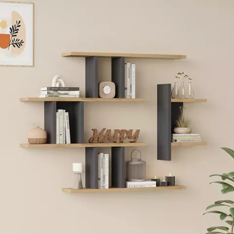 Ραφιέρα τοίχου Ledia pakoworld oak με ανθρακί 110,6x14,5x78εκ