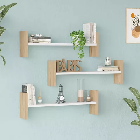 Ραφιέρα τοίχου Mento pakoworld λευκό με oak 75,6x14,5x23,6εκ