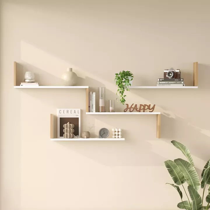 Ραφιέρα τοίχου Flear pakoworld λευκό με oak 179x14,5x76,2εκ