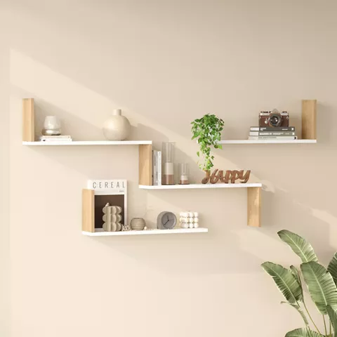 Ραφιέρα τοίχου Flear pakoworld λευκό με oak 179x14,5x76,2εκ