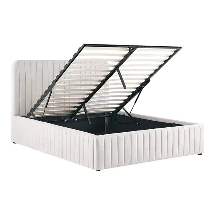 Double bed Zilin pakoworld beige fabric With storage space 160x200cm