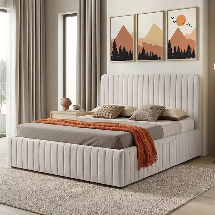 Double bed Zilin pakoworld beige fabric With storage space 160x200cm