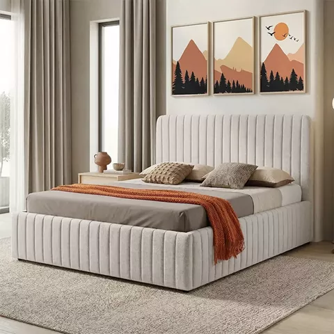 Κρεβάτι διπλό Zilin pakoworld ύφασμα μπεζ με αποθηκευτικό χώρο 160x200εκ