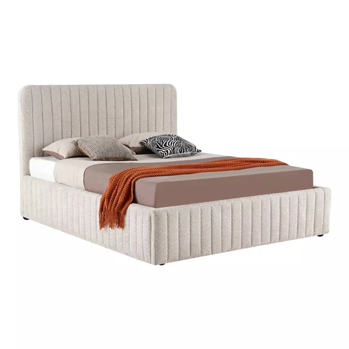 Κρεβάτι διπλό Zilin pakoworld ύφασμα μπουκλε μπεζ με αποθηκευτικό χώρο 160x200εκ