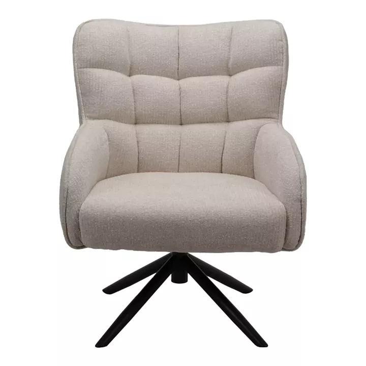 Πολυθρόνα Fremilia pakoworld περιστρεφόμενη γκρι-μπεζ ύφασμα με μαύρη μεταλλική βάση 75x80x94εκ