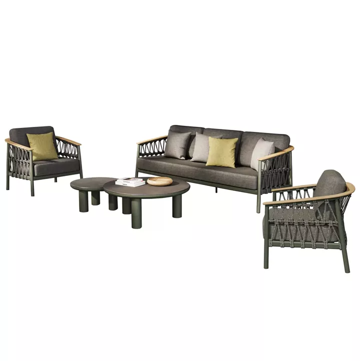 OUTDOOR LOUNGE SET 5PCS STREAM HM6426.07 ALUMINUM IN GREEN-DARK GREY STRAP ROPE & OLEFIN FABRIC