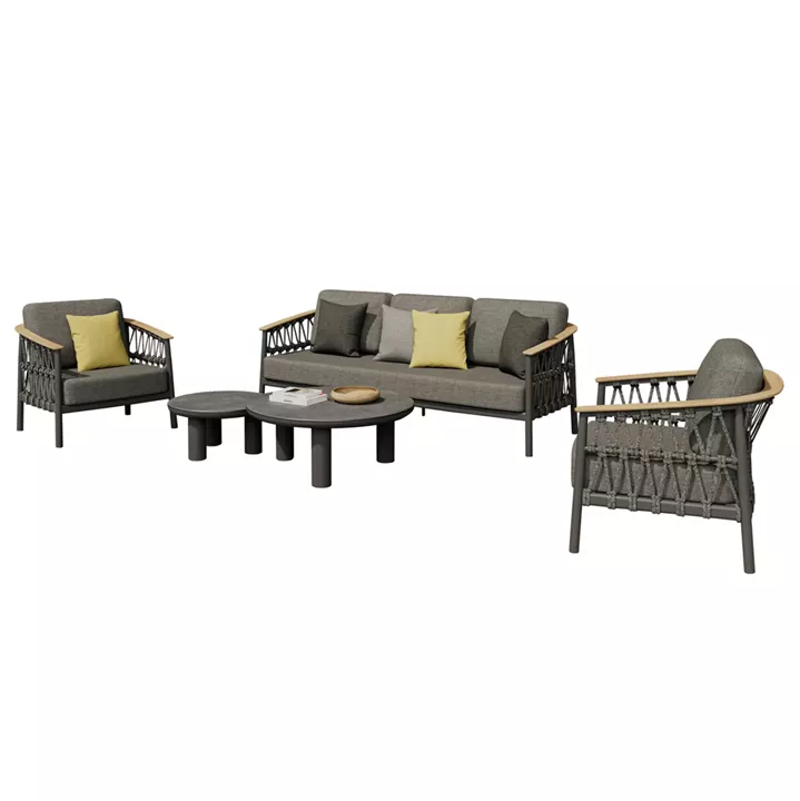 OUTDOOR LOUNGE SET 5PCS STREAM HM6426.01 DARK GREY ALUMINUM-STRAP ROPE- OLEFIN FABRIC