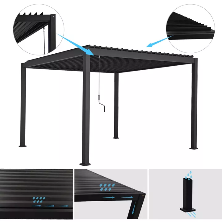 BIOCLIMATIC ALUMINUM PERGOLA DOMECIL HM6611.01 WITH IRON LOUVERS--300x300x240Hcm