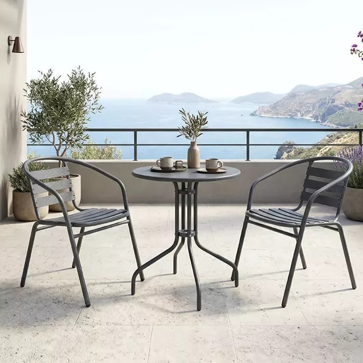 Dining set Vergo Tade pakoworld 3 pcs anthracite metal D60x70cm