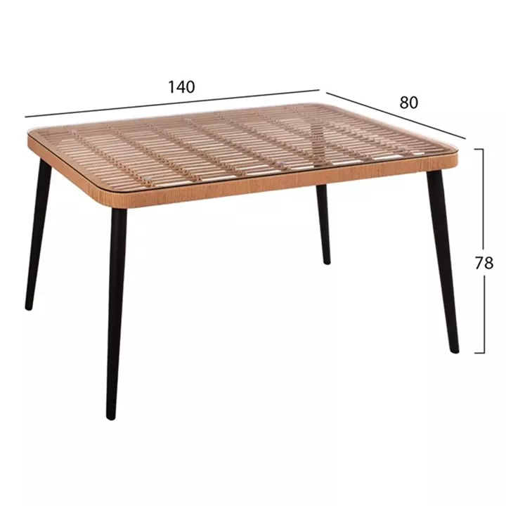 Set 5 pieces Allegra Wicker with Table 140x80x78 Beige & Black Color HM10491