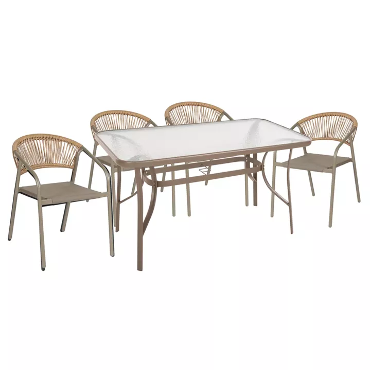 OUTDOOR DINING SET 5PCS BRUNO HM10727.04 METAL CHAIRS & TABLE 140x80cm CHAMPAGNE COLOR