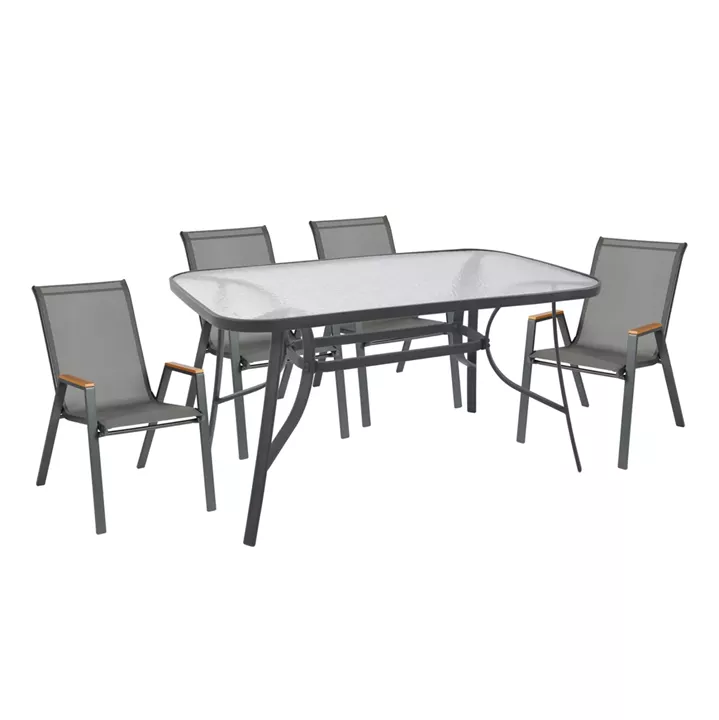 OUTDOOR DINING SET 5PCS BRUNO HM10729.01 METAL CHAIRS & TABLE 140x80cm GREY