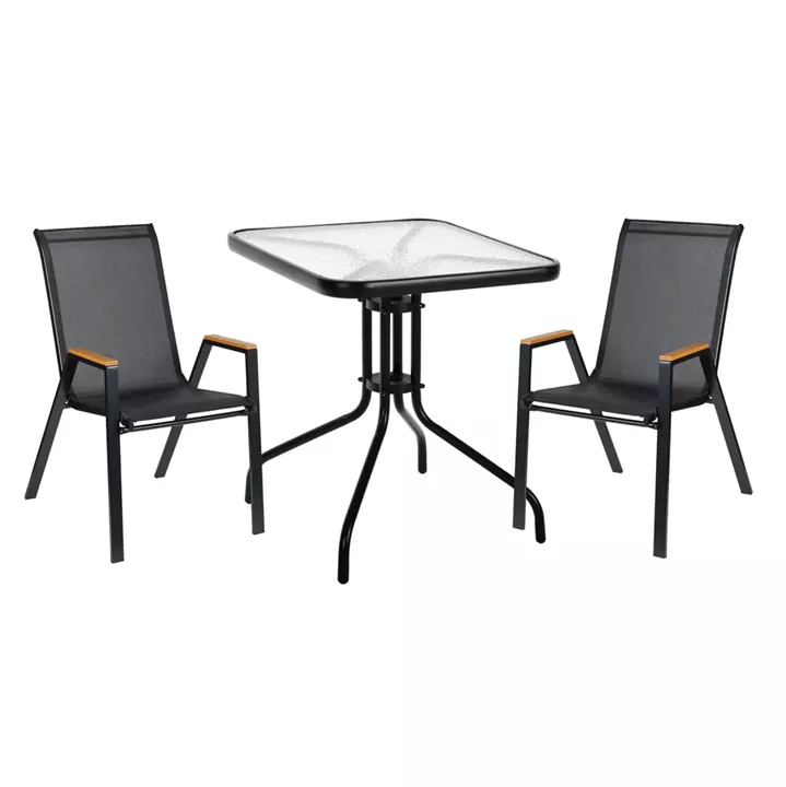 ΣΕΤ ΤΡΑΠΕΖΑΡΙΑΣ 3ΤΜΧ FIGO HM10730.03-- 2 ΚΑΡΕΚΛΕΣ & ΤΕΤΡΑΓΩΝΟ ΤΡΑΠΕΖΙ 60x60εκ ΜΑΥΡΟ