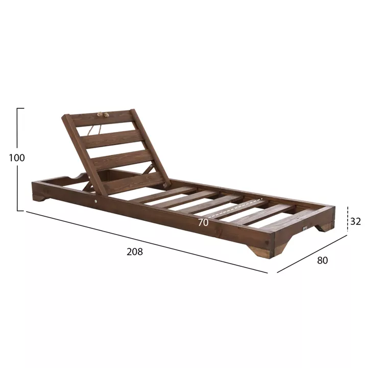 BEACH LOUNGER IKARIA HM10716.01 PINE WOOD IN WALNUT-OLEFIN IN HERRINGBONE COLOR-WITH CUSHION 20cm.