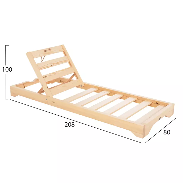 BEACH LOUNGER IKARIA HM10717.03 PINE WOOD IN NATURAL-OLEFIN IN GREY-WITH CUSHION 20cm.