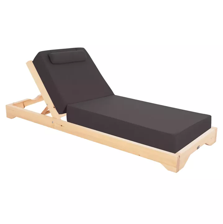 BEACH LOUNGER IKARIA HM10717.03 PINE WOOD IN NATURAL-OLEFIN IN GREY-WITH CUSHION 20cm.
