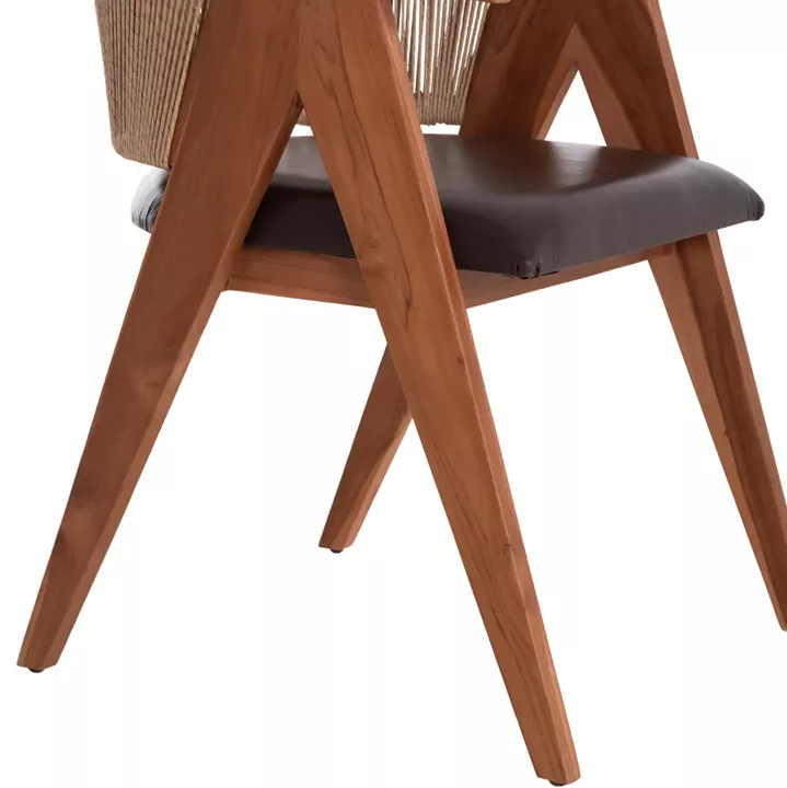 DINING CHAIR BRANN HM18238.11 TEAK WOOD-ROPE-BROWN PU 60x67x76Hcm.