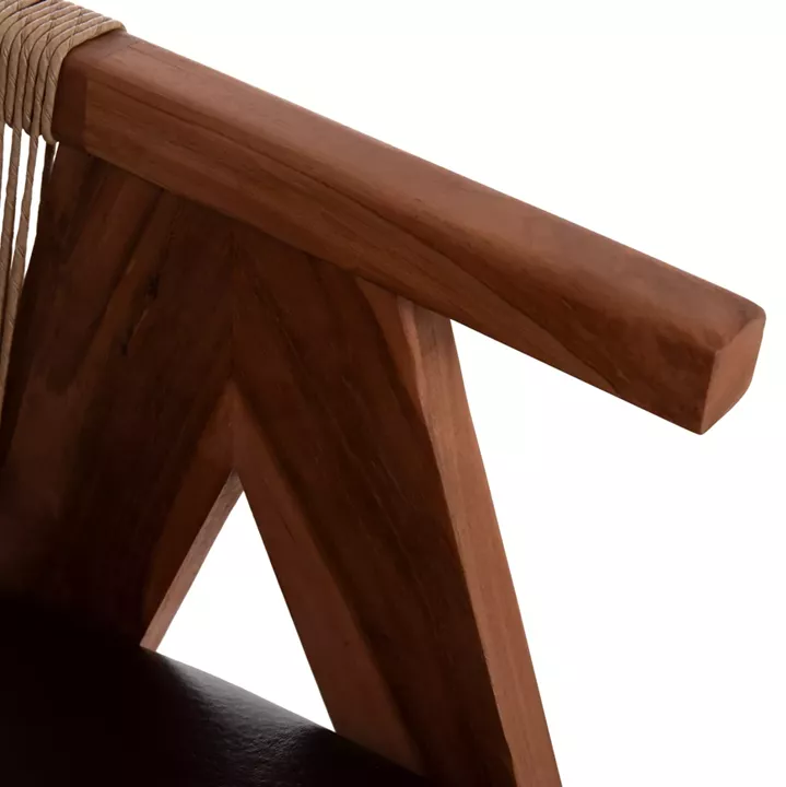 DINING CHAIR BRANN HM18238.11 TEAK WOOD-ROPE-BROWN PU 60x67x76Hcm.