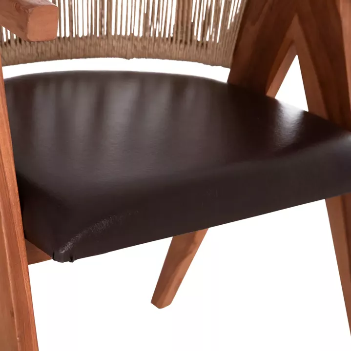 DINING CHAIR BRANN HM18238.11 TEAK WOOD-ROPE-BROWN PU 60x67x76Hcm.
