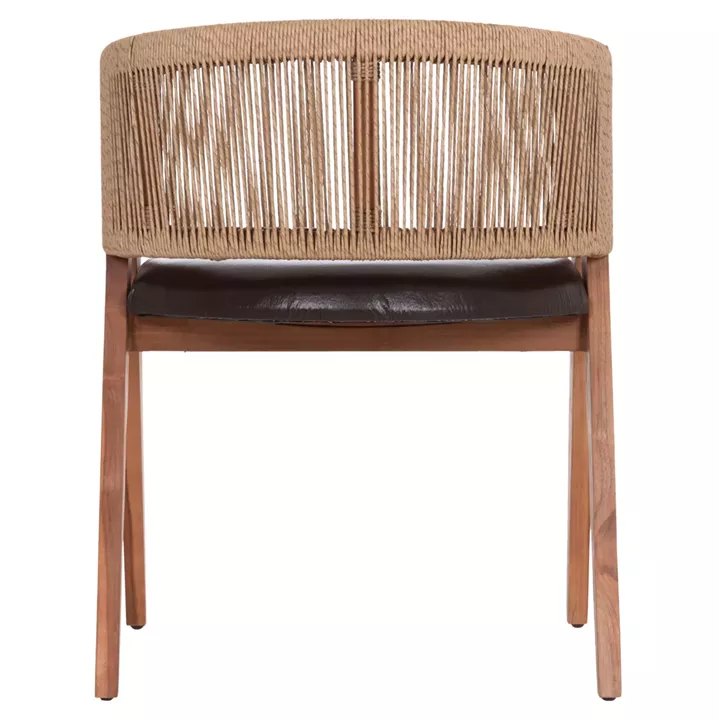 DINING CHAIR BRANN HM18238.11 TEAK WOOD-ROPE-BROWN PU 60x67x76Hcm.