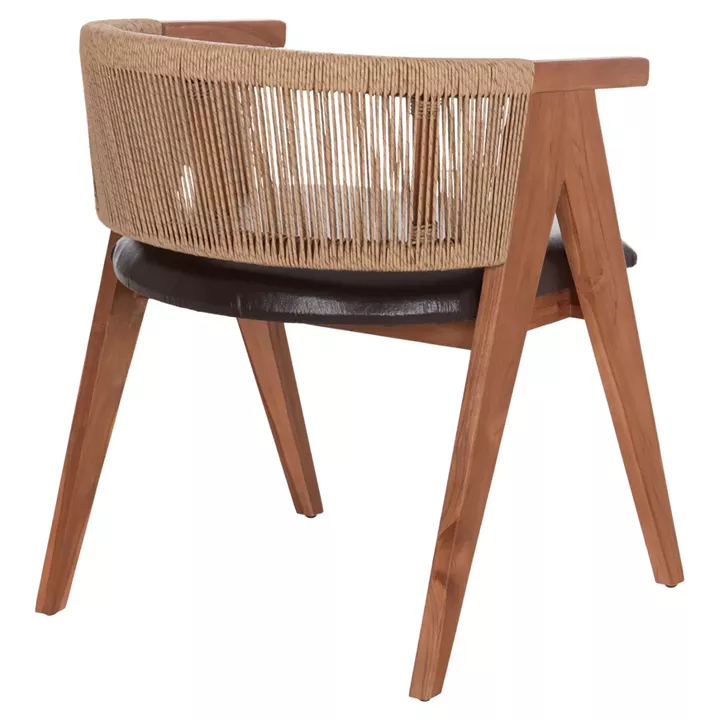 DINING CHAIR BRANN HM18238.11 TEAK WOOD-ROPE-BROWN PU 60x67x76Hcm.