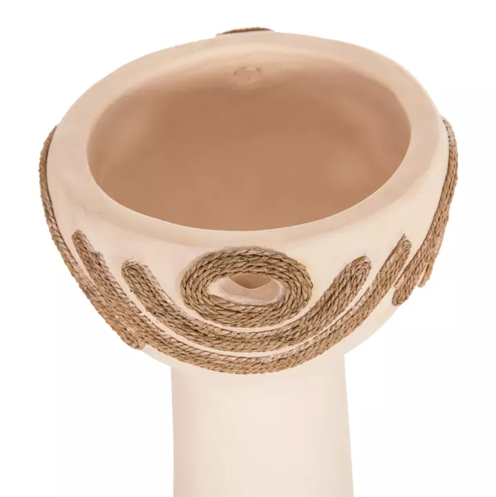 TABLE DECORATIVE VASE DEAN HM4679.02 TERRACOTTA IN CREAM WHITE & AGEL ROPE--Φ18x35Hcm.