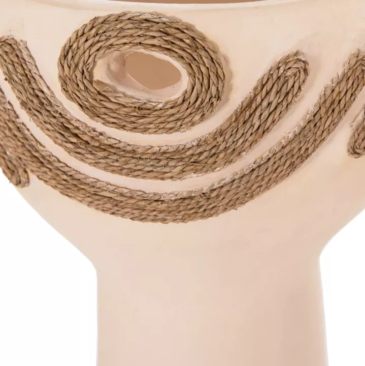 TABLE DECORATIVE VASE DEAN HM4679.02 TERRACOTTA IN CREAM WHITE & AGEL ROPE--Φ18x35Hcm.