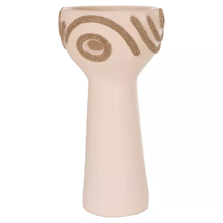 TABLE DECORATIVE VASE DEAN HM4679.02 TERRACOTTA IN CREAM WHITE & AGEL ROPE--Φ18x35Hcm.