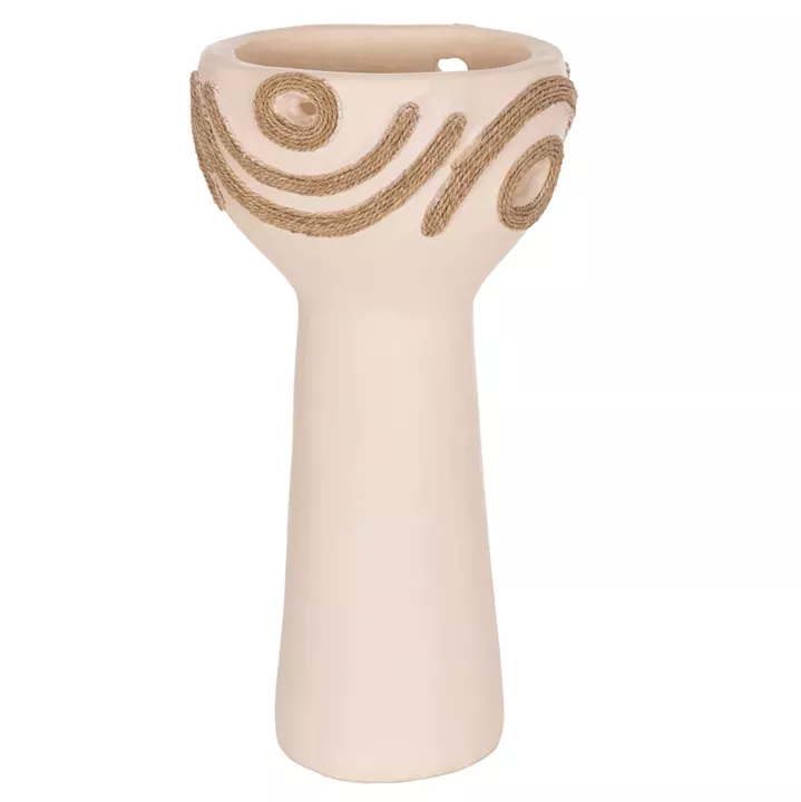 TABLE DECORATIVE VASE DEAN HM4679.02 TERRACOTTA IN CREAM WHITE & AGEL ROPE--Φ18x35Hcm.
