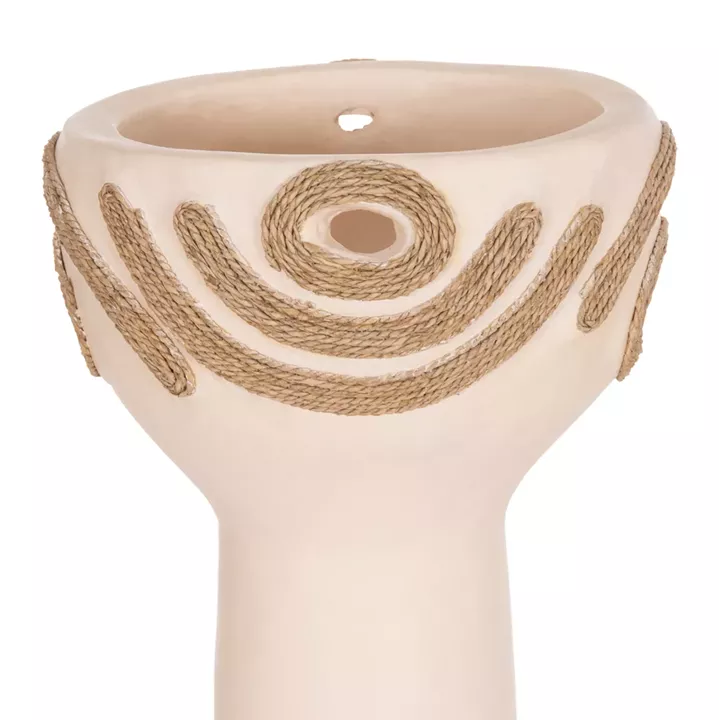 TABLE DECORATIVE VASE DEAN HM4679.02 TERRACOTTA IN CREAM WHITE & AGEL ROPE--Φ18x35Hcm.