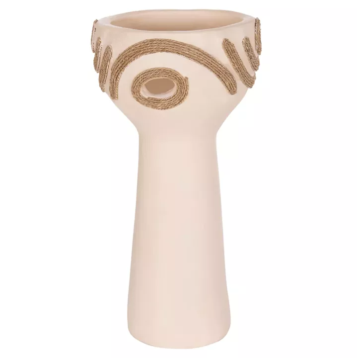 TABLE DECORATIVE VASE DEAN HM4679.02 TERRACOTTA IN CREAM WHITE & AGEL ROPE--Φ18x35Hcm.