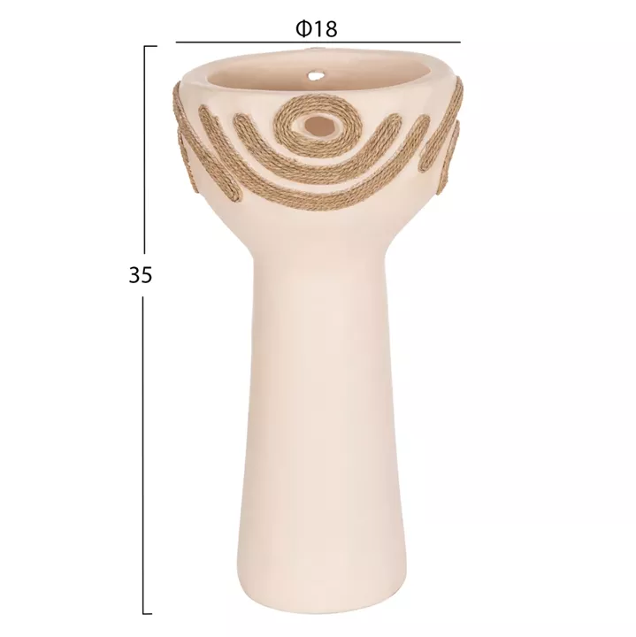 TABLE DECORATIVE VASE DEAN HM4679.02 TERRACOTTA IN CREAM WHITE & AGEL ROPE--Φ18x35Hcm.