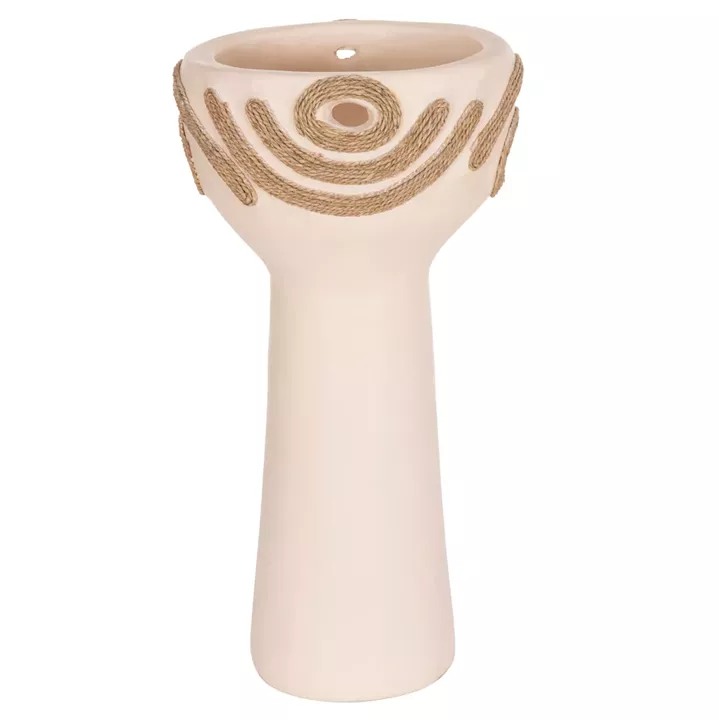 TABLE DECORATIVE VASE DEAN HM4679.02 TERRACOTTA IN CREAM WHITE & AGEL ROPE--Φ18x35Hcm.