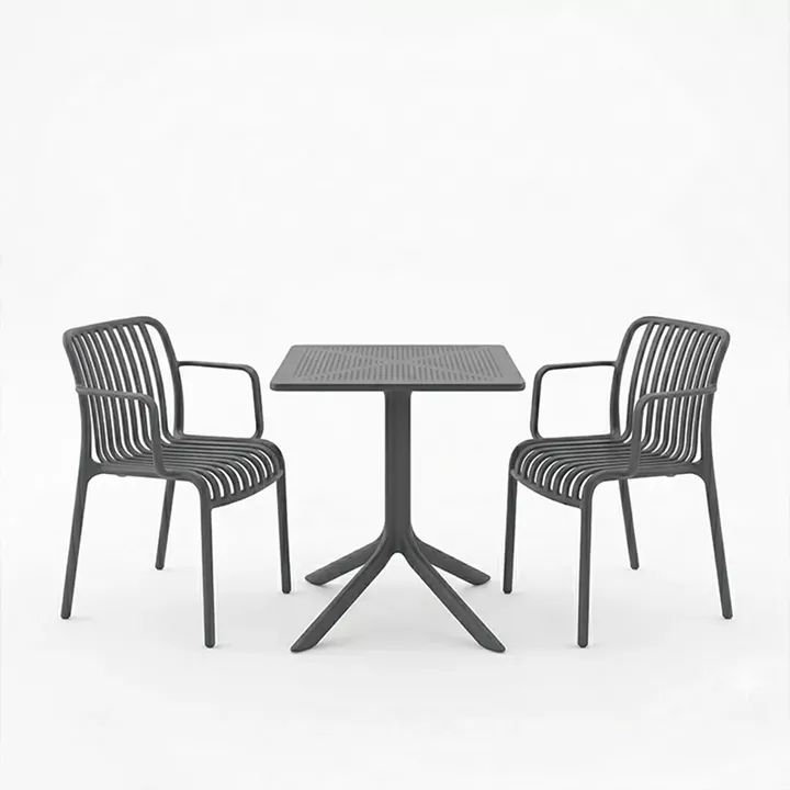 Τραπεζαρία Groovy Zoi pakoworld σετ 3τεμ ανθρακί PP 60x60x76εκ