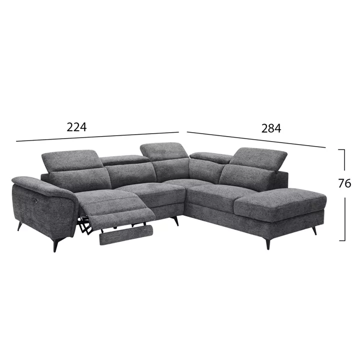 ΚΑΝΑΠΕΣ ΔΕΞΙΑ ΓΩΝΙΑ-ΑΝΑΚΛΙΣΗ & ΑΠΟΘ.ΧΩΡΟΣ-RESTRO HM3339.01R ΓΚΡΙ ΥΦΑΣΜΑ 284x224x76Υεκ