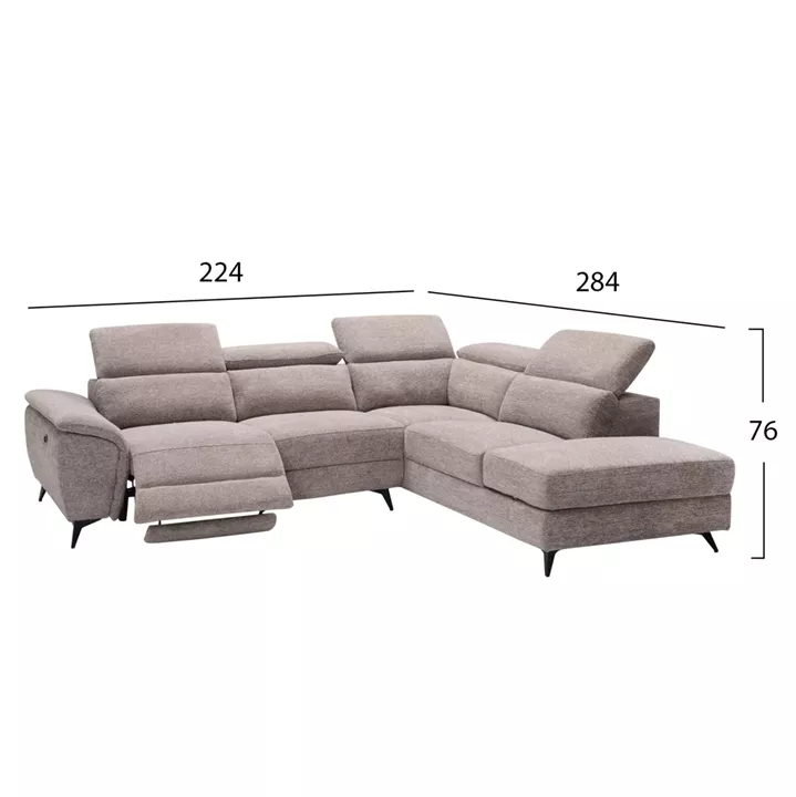 SOFA RIGHT CORNER-RECLINE & STORAGE SPACE RESTRO HM3339.02R BEIGE FABRIC 284x224x76Hcm.