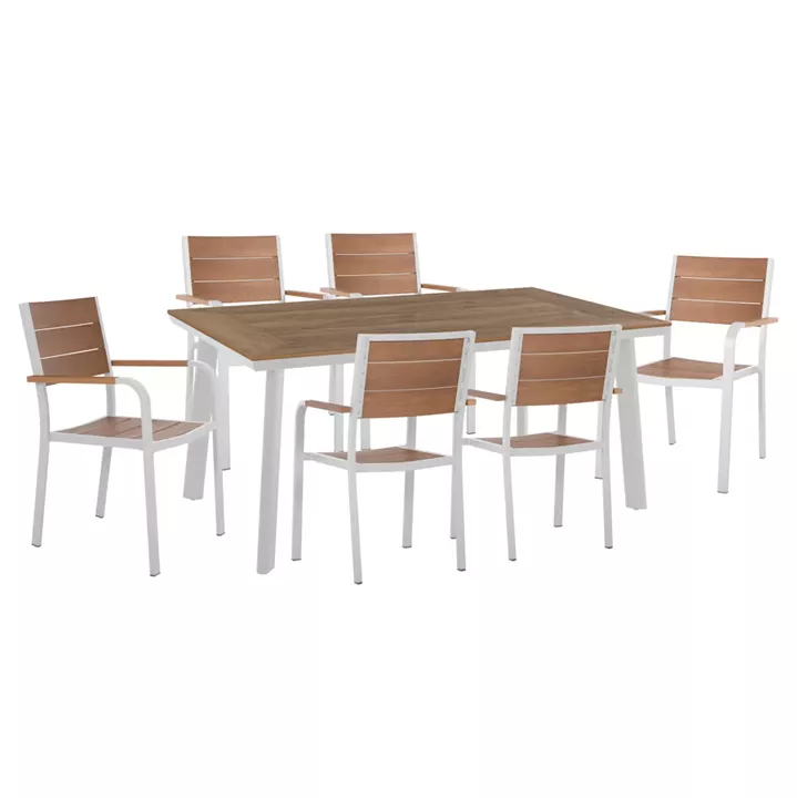 OUTDOOR DINING SET TABER HM10738 TABLE & 6 DINING CHAIRS-ALUMINUM & POLYWOOD--WHITE